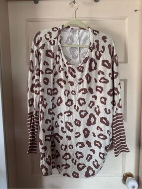 Women’s Cream and Brown Leopard Print Long Sleeve Tee